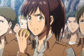 Sasha Blouse eating a potato in Attack on Titan.