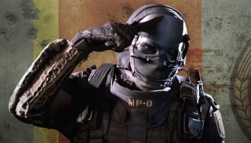 Nikto scraping his mask with his knife in Call of Duty.