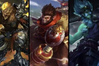 Three Wukong illustrations from League of Legends featuring a ghostly variant and warrior version.