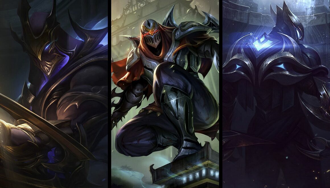 Zed skin splash art illustrations in League of Legends.