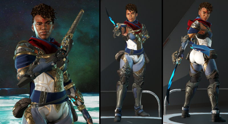 Shakirri posing with her golden armor and weapons