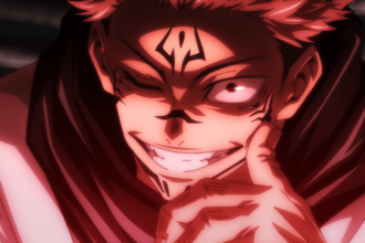 Ryomen Sukuna smiling with one eye closed and hand on his cheek.