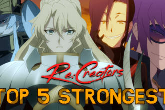ReCreators characters like Chikujoin with a text of the 5 strongest characters in the anime.