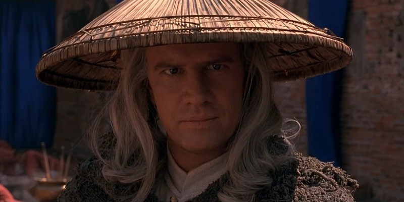 Raiden with a straw hat in a temple