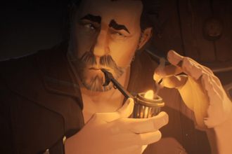 Vander smoking his pipe and making funny faces in the dark in Arcane.