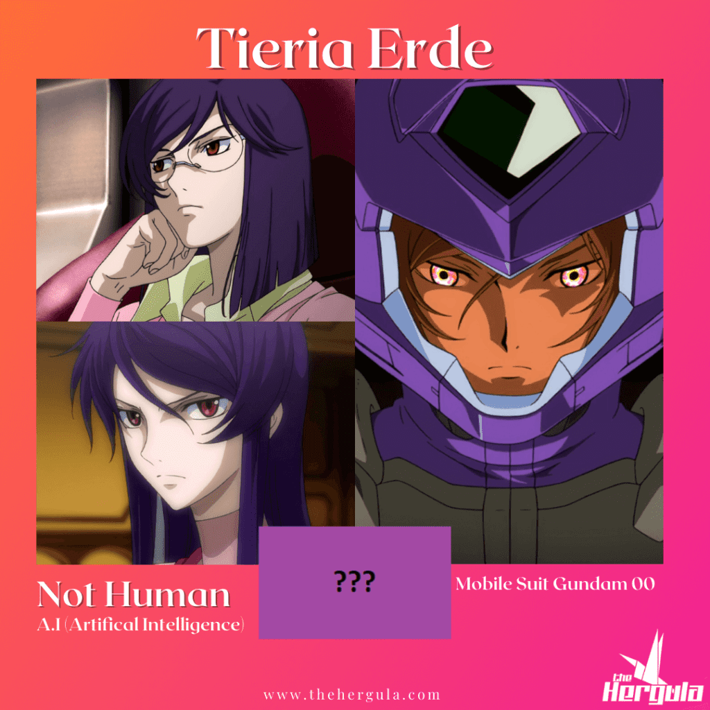 Tieria Erde collage with text about Gundam 00 and artifical intelligence