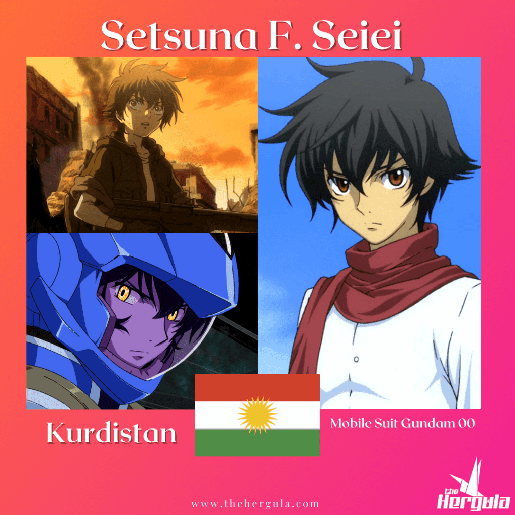 Setsuna F. Seiei with a Kurdistan flag and Gundam 00 writing