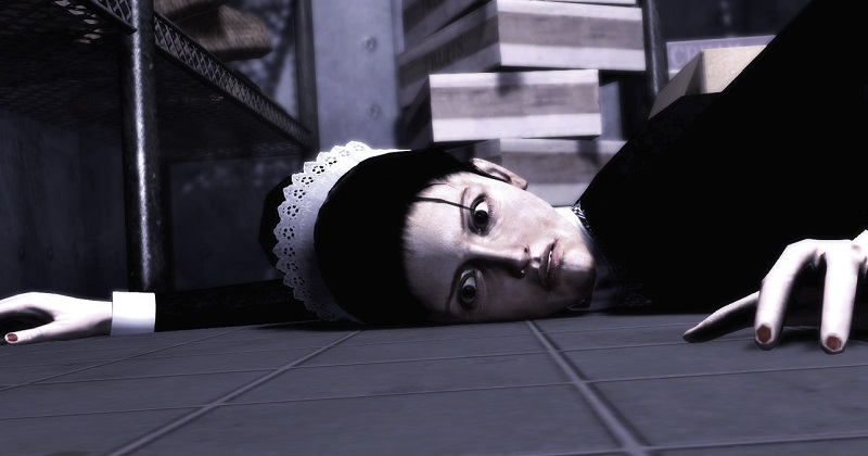 White pale maid lying down on the ground