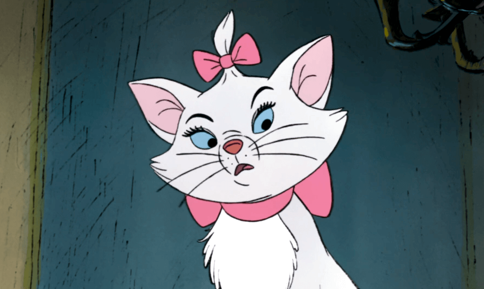 Marie with a pink bow looking snarky in Disney's Aristocats.