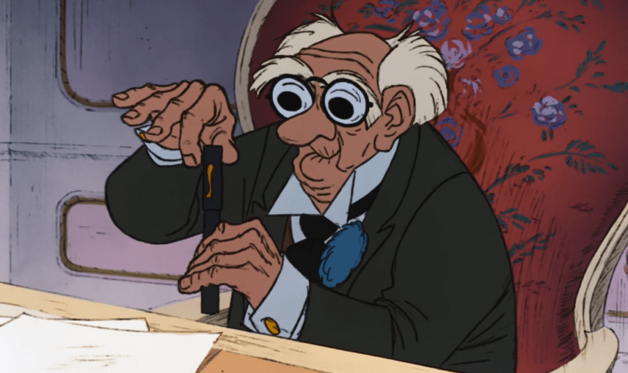 Old man with large glasses trying to open up an ink pen.
