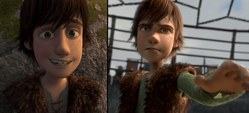 Hiccup smiling happily on the left and reaching out his hand on the right.