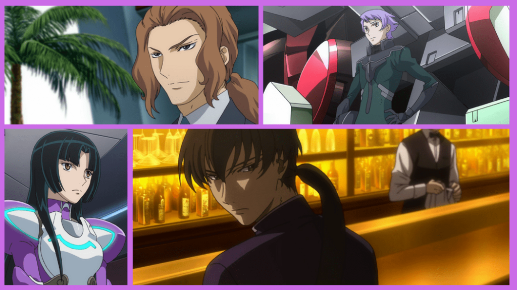 Alejandro Corner, Wang Liu Mei, Hong Long and Revive Revival Gundam 00 character collage.