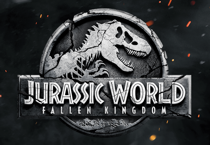 Jurassic World Fallen Kingdom logo with a cracked image and white text.