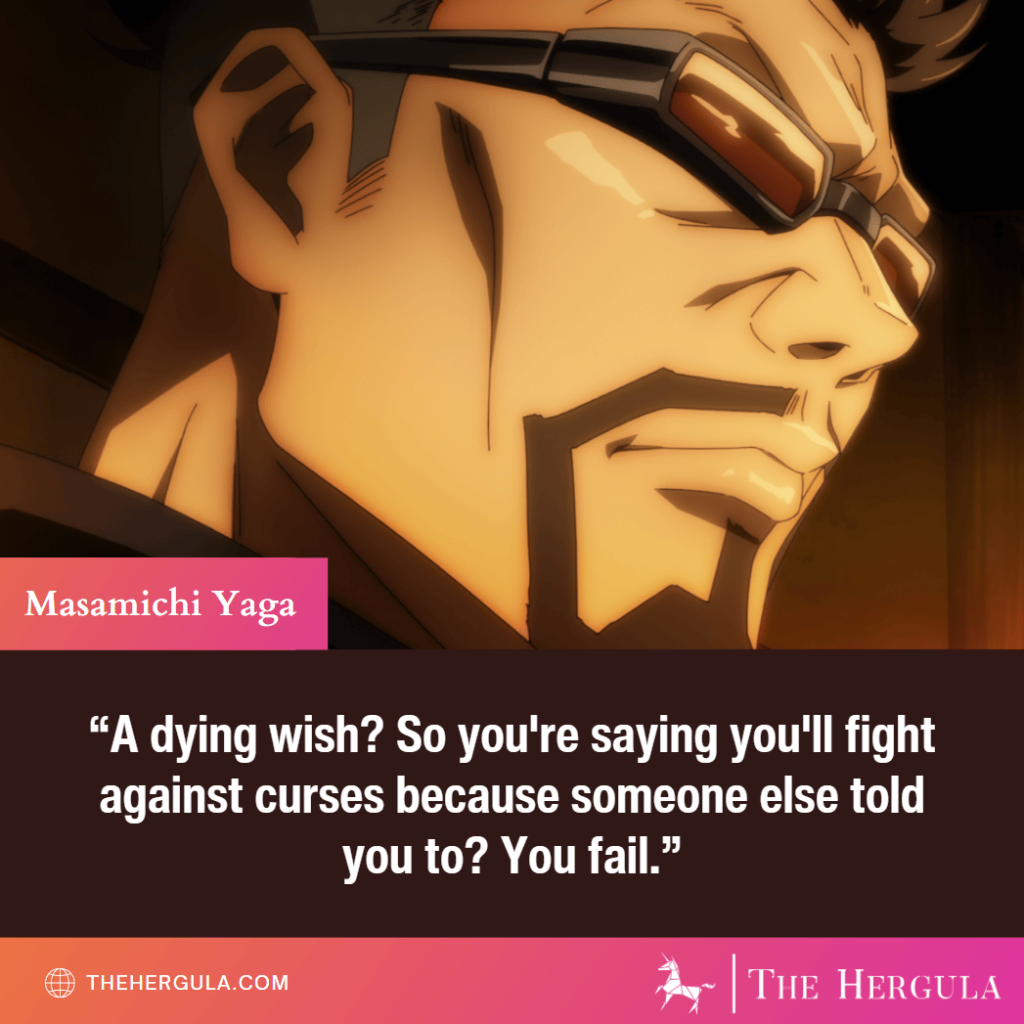 Masamichi Yaga with a goatee and sunglasses with text quote.
