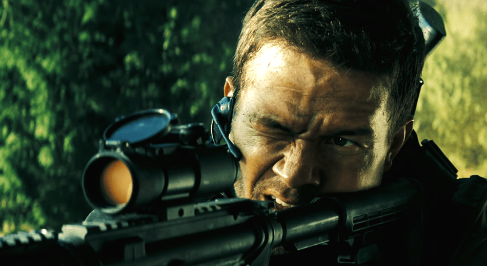 Mark Wahlberg as Bob Lee Swagger with a sniper and military camouflage.