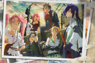 Highschool of the Dead photograph poster with Takashi and his friends holding up their thumbs.
