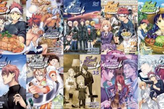 Collection of Food Wars manga covers featuring Soma Yukihira and his friends.